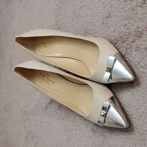 Kate Spade Silver bow kitten high heel pump size 8.5 B